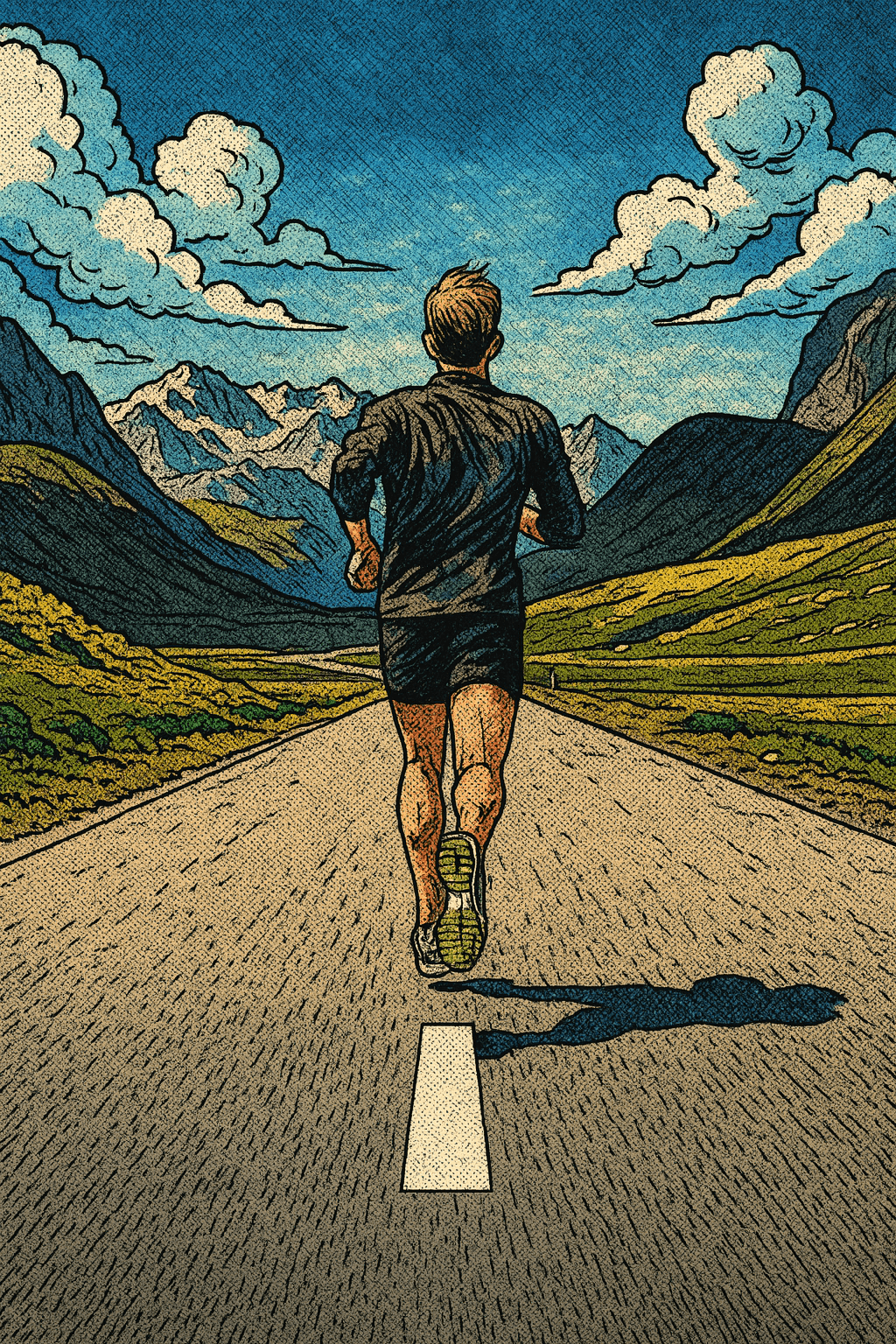 Rysunek biegacza na tle gór